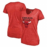 Women's Chicago Bulls Distressed Team Primary Logo Slim Fit Tri Blend T-Shirt Red FengYun